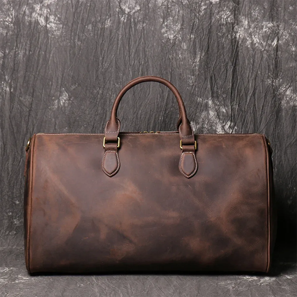 luokir en cuir véritable vintage crazy horse cuir hommes sac de voyage à main épaule bandoulière sac à bagages pochette d'ordinateur
