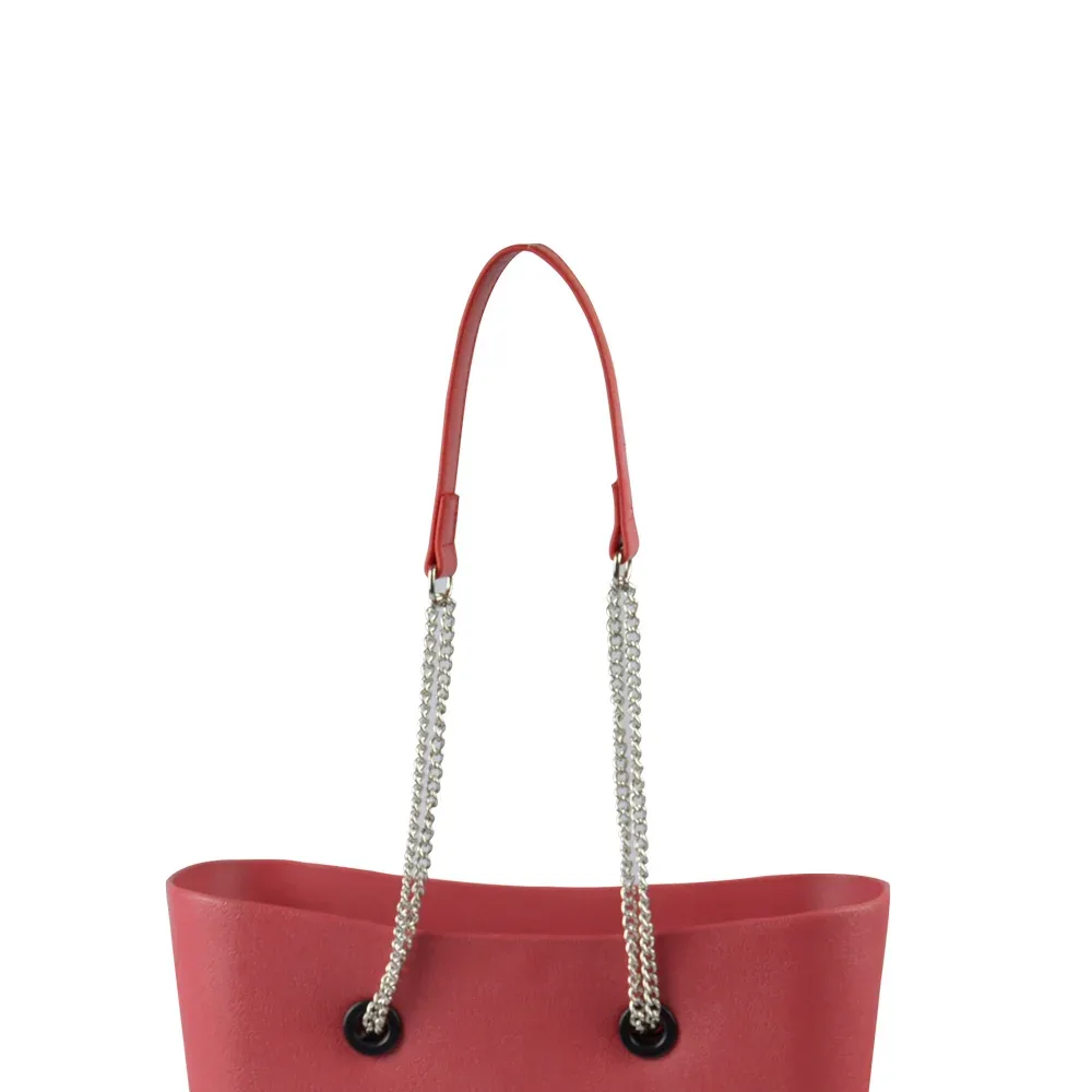1 paire d'accessoires obag longues poignées en cuir sangles argent longue double chaîne sous les bras pour o sac fourre-tout femmes sacs à main à bandoulière