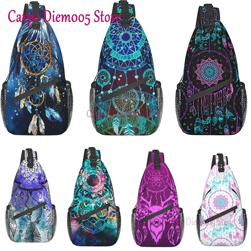 sac à bandoulière aquarelle pour hommes et femmes, style boho attrape-rêves mandala, sac de jour de randonnée, sac à dos à bandoulière, sac de poitrine de voyage pour hommes et femmes