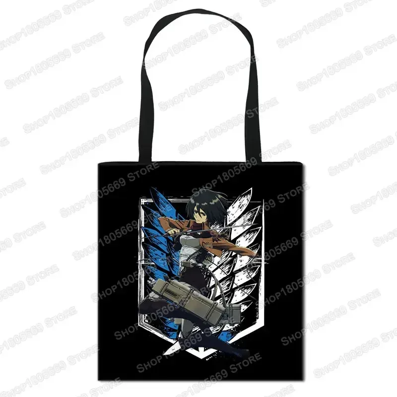 sac de shopping anime attaque sur titan pour femmes, sac à bandoulière pour voyage levi mikasa eren, sac à main pour filles, fourre-tout de rangement