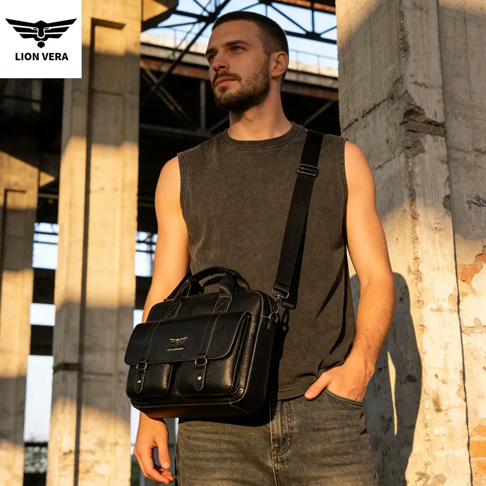 lion vera sac à main en cuir véritable pour homme, sac de travail décontracté, sac de transport portable, sac bandoulière, sac pour ordinateur portable de 15,7 pouces
