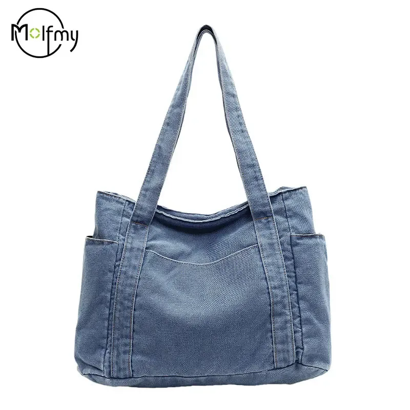 sac à bandoulière en denim pour femmes, sac de styliste pour mère, grande capacité, fourre-tout de luxe, sac à main en jean décontracté, sac à main multi-poches