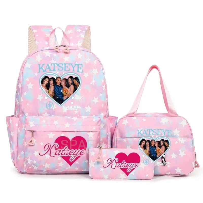 sac à dos amusant katseye pour adolescents, sac de voyage à double bandoulière, sac à crayons, sac à déjeuner, sac à livres décontracté pour étudiants, sac d'école pour filles, grande capacité, mochila