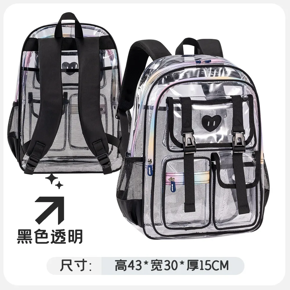 sac à dos transparent en pvc pour filles, sac d'école léger et transparent pour enfants, pour l'école quotidienne et les voyages