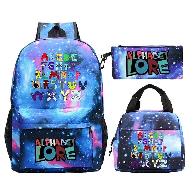 3 pièces/ensemble alphabet lore sac à dos garçons filles cartable sac à dos avec sac à déjeuner sac à crayons étudiants sac à dos sac de voyage confortable