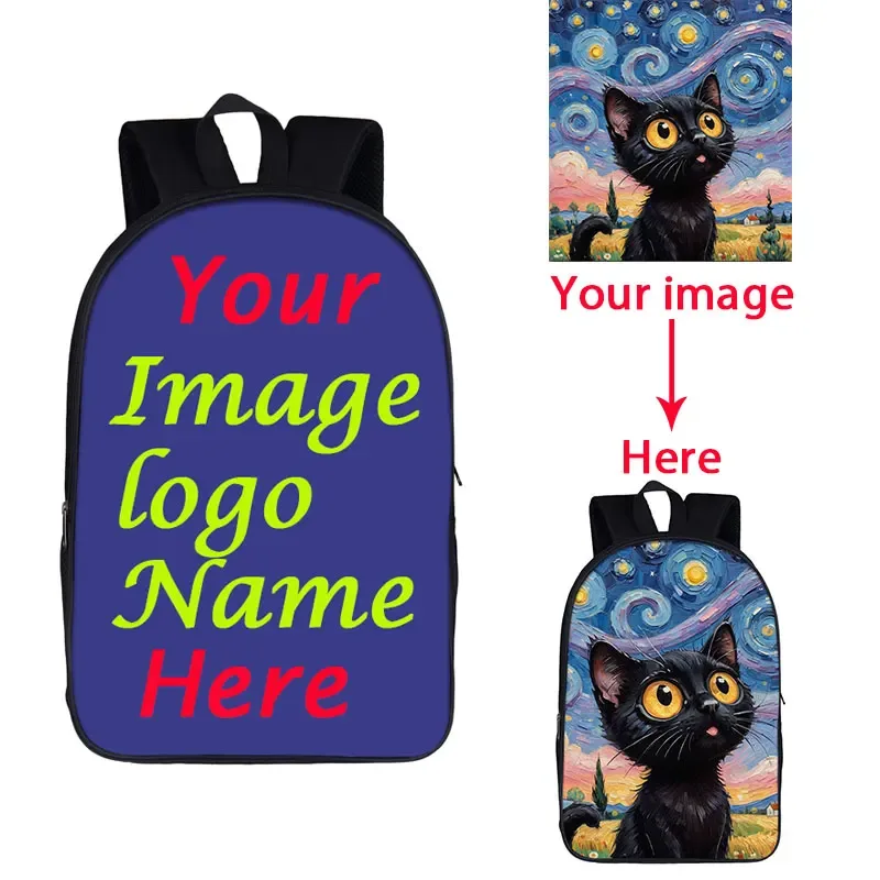 sac dos polyester hommes imprimés animaux noir lion or couronne nuages éclairs chat nuit livres objet voyage école léger bandoulière arquée
