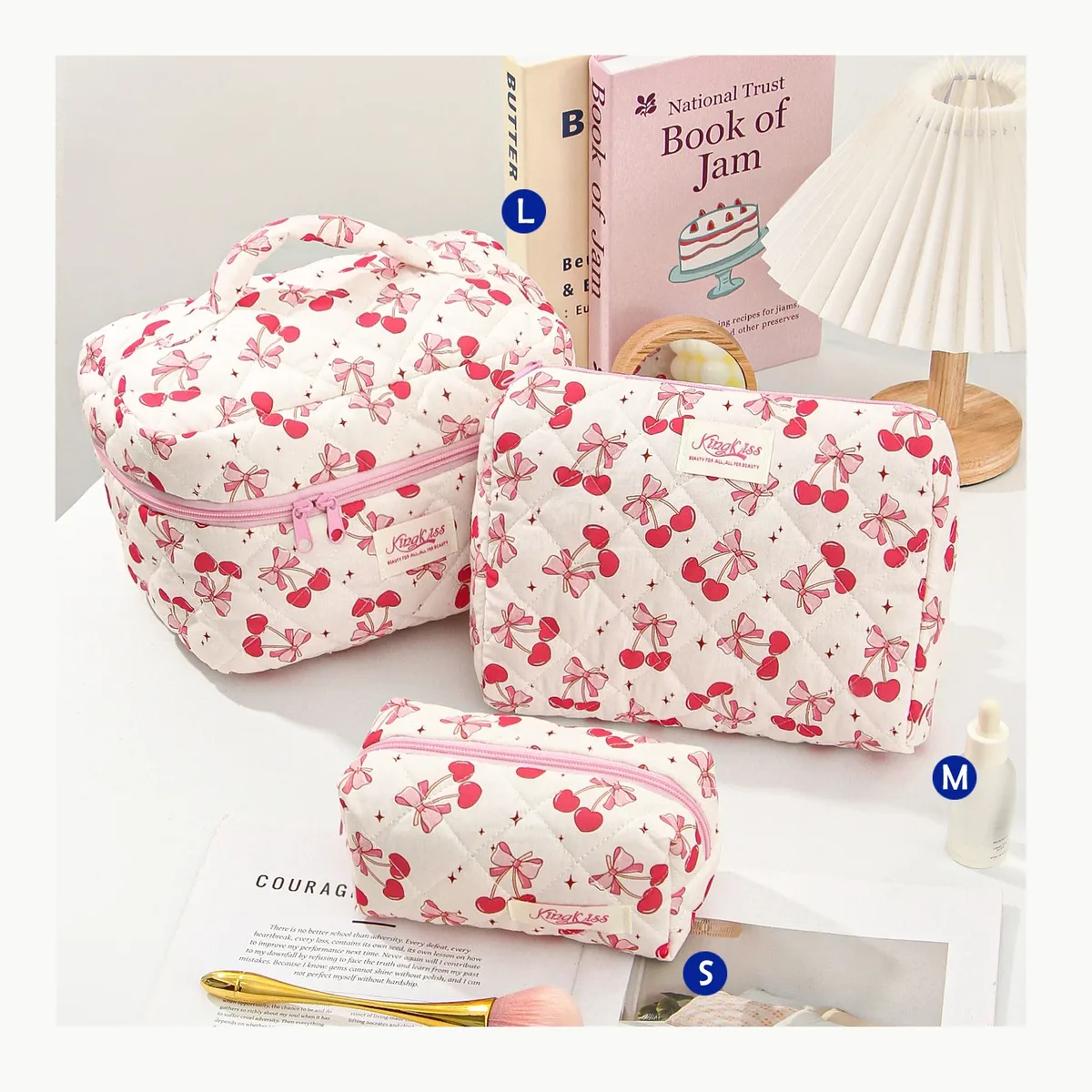 sac de maquillage en coton matelassé pour femmes, 1 pièce, mignon, fermeture éclair, organisateur de cosmétiques, sac à main en tissu en forme de boîte, trousse de toilette portable pour filles