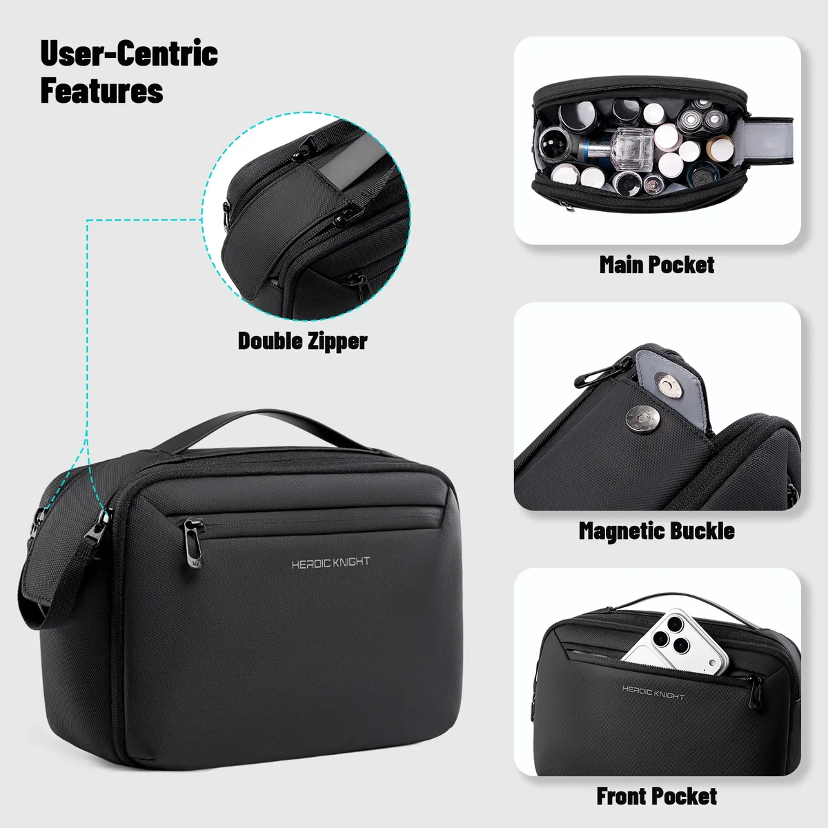 trousse de toilette pour homme heroic knight travel, multi-poches, organisateur de cosmétiques, trousse de toilette de haute qualité, imperméable, pour la douche et le rasage.