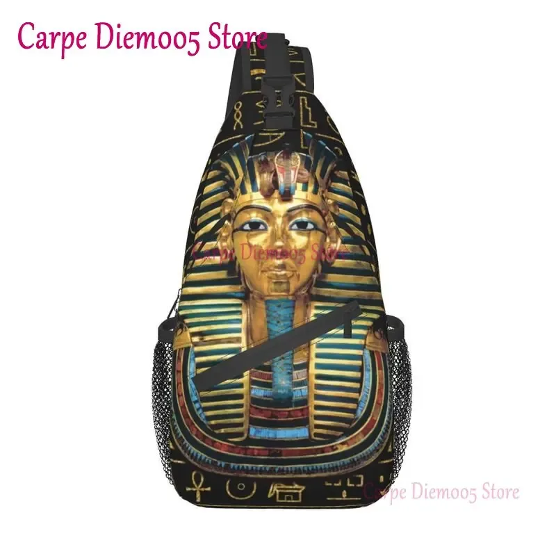 cool prairie gold pharaoh egyptian king tut sling crossbody sac à dos pour homme, hiéroglyphique égyptien initié, sacs de poitrine pour la randonnée