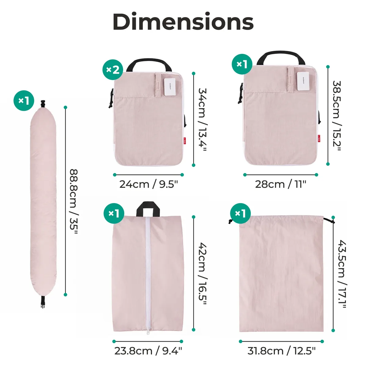 sac rangement voyage polyester bleu clair cube pliable poignée fermeture éclair washable compression square shape
