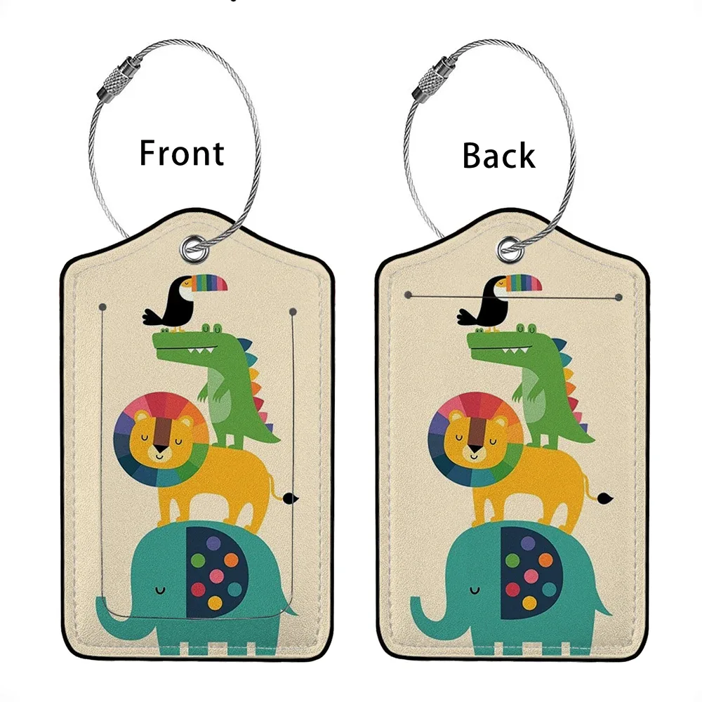 vente flash étiquette de bagage en cuir avec animaux mignons, étiquette d'adresse pour valise, étiquette d'embarquement pour bagage, clip d'identification avec nom et adresse
