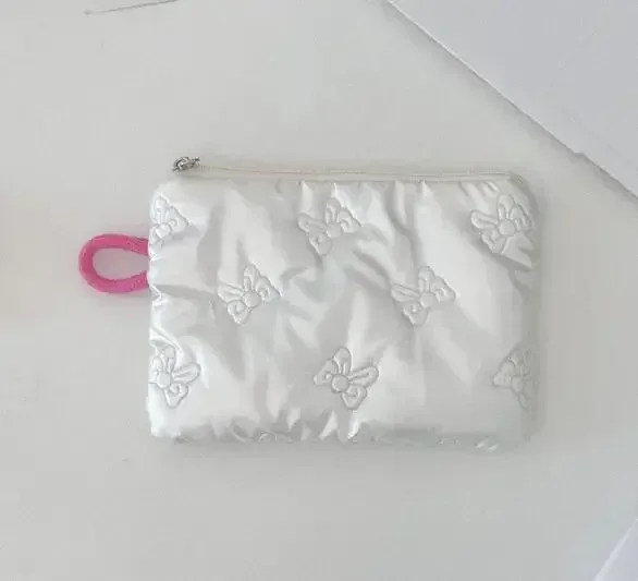 sacs de maquillage à motif d'arc lingge argenté pour femmes, mode mignonne dame filles écouteurs clé rouge à lèvres sac de rangement cosmétique pochette à fermeture éclair