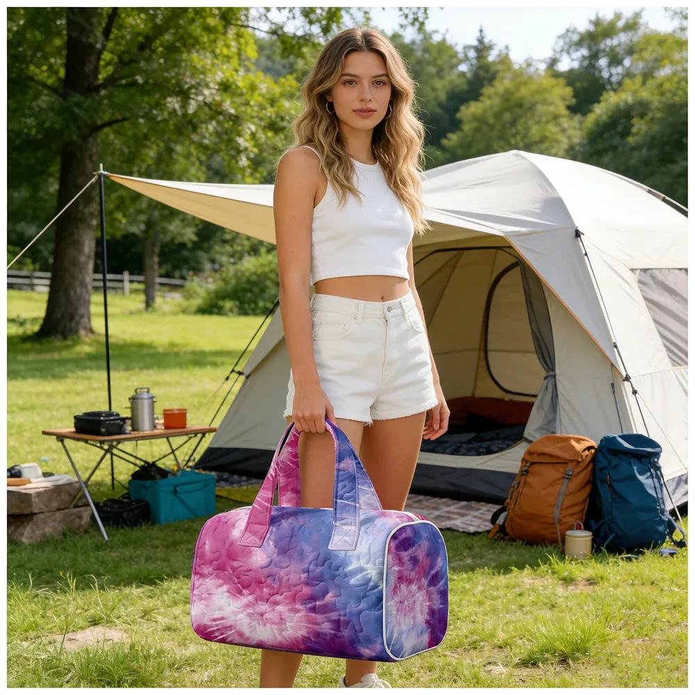 sac fourre-tout matelassé tendance pour femmes, motif tie-dye et marbré, sac à bandoulière grande capacité, sac à main pour les voyages, le shopping, la plage, la salle de sport