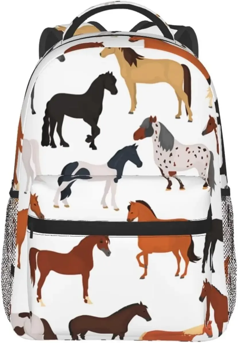 sac à dos décontracté à motif de étudiés de chevaux avec plusieurs poches, sac à dos pour ordinateur portable, sac à dos pour le travail et les affaires