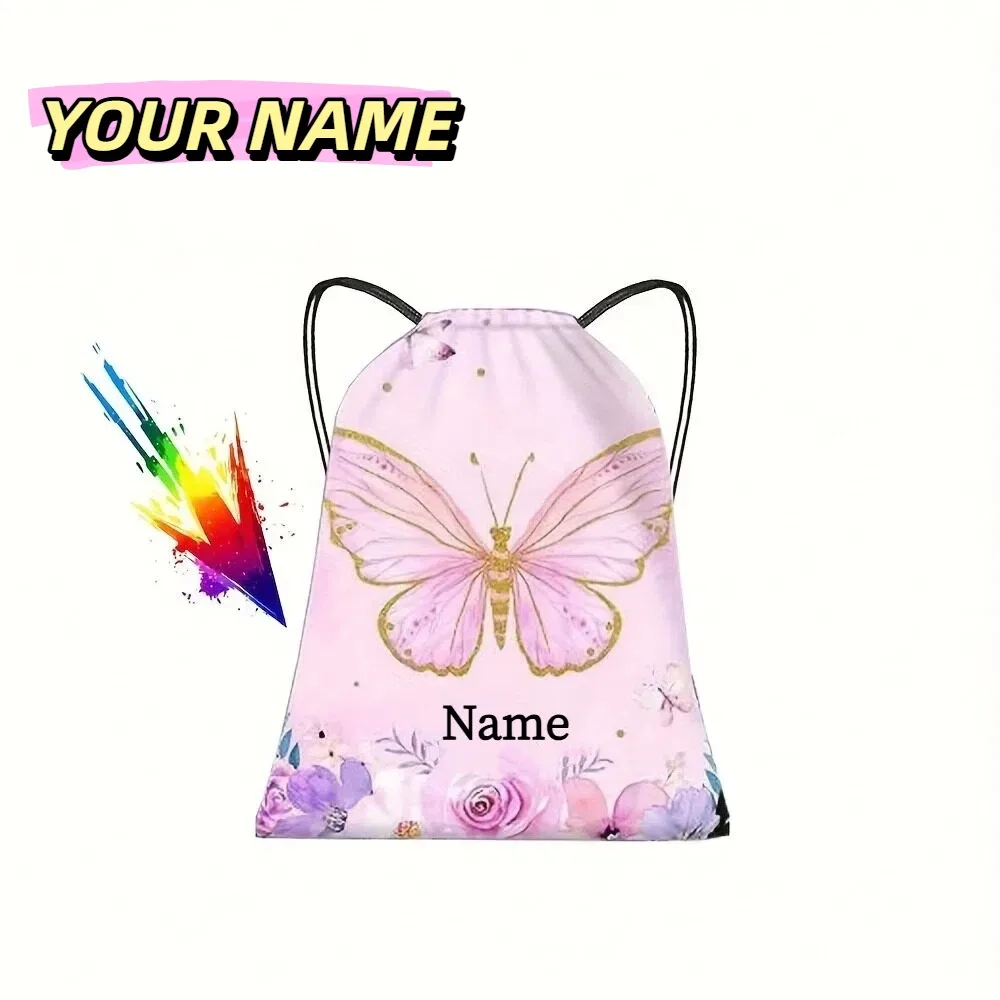 sac à dos personnalisé avec cordon de serrage et motif de papillon mignon, pour unisexe, voyage, sport, natation, utilisation quotidienne en plein air
