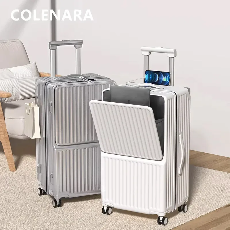 valise bagage roulante plastique dur jaune doré lignes verticales grande capacité voyage business compartiment ordi portable