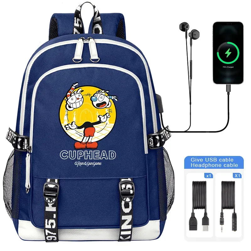 sacoche nylon illustrations cuphead dessin animé noir blanc gris ordinateur portable adolescents étudiants voyager capacité haute bandoulière souple