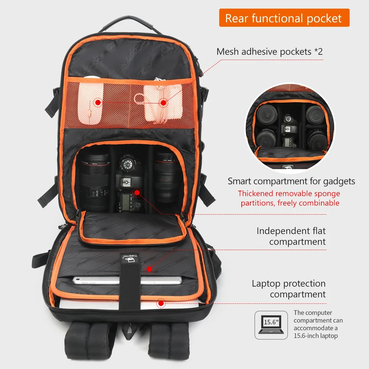 tigernu sacs à dos hommes appareil photo sac à dos 14 15.6 pouces sacs à dos pour ordinateur portable drone paquet couverture étanche voyage sac à dos sacs sac à dos
