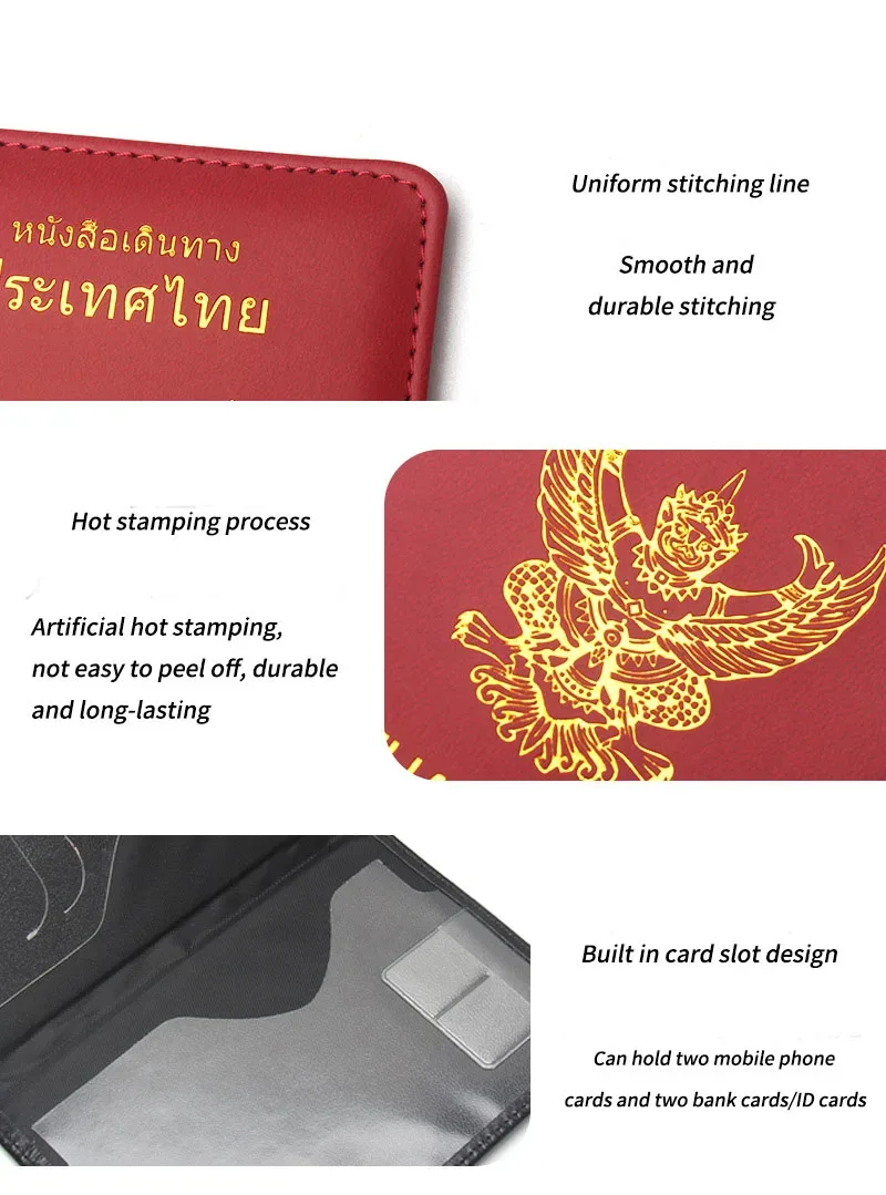 couverture de passeport thaïlandais en cuir pu, portefeuilles de protection pour passeport, porte-documents de voyage pour thaïlandais