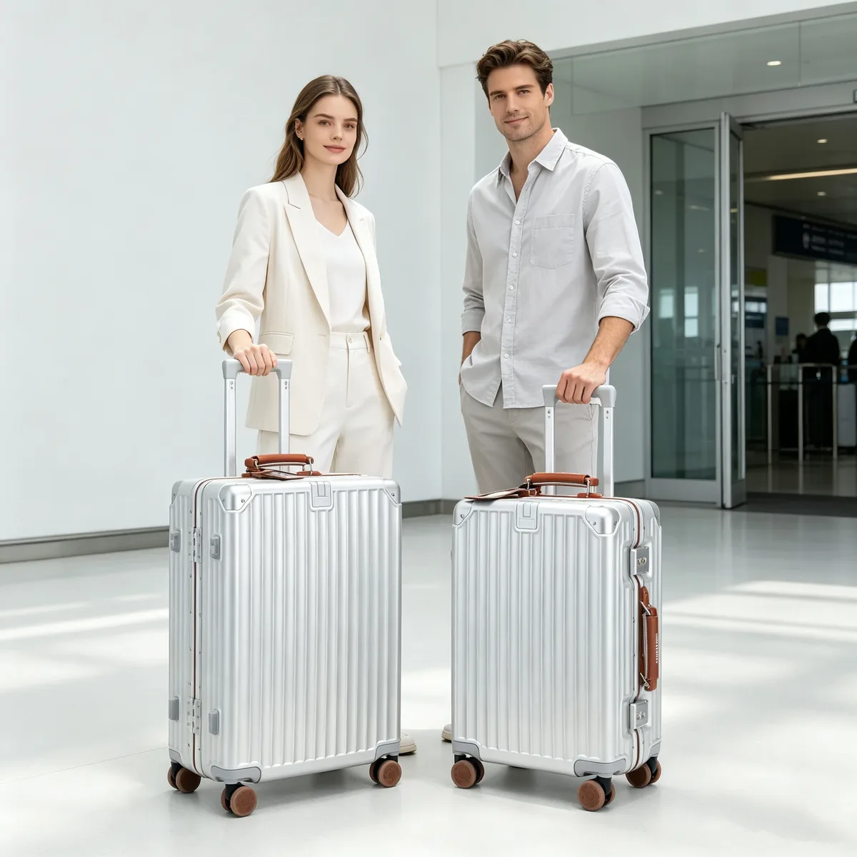valise à roulettes fashoin en cuir souple avec poignée, coque rigide en pc, cadre en aluminium, serrure tsa, pour femme, 20/24 pouces