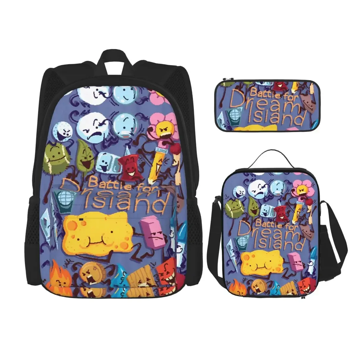 sac dos polyester motif coloré objet visages noirs adolescents ordinateur portable déjeuner usage voyage