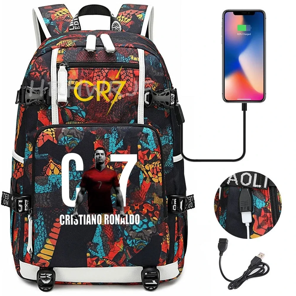 sac à dos usb cr7 pour superstars du football, sac de voyage pour ordinateur portable, sacs d'école noirs pour hommes, sacs d'école pour étudiants, mochilas, cadeau