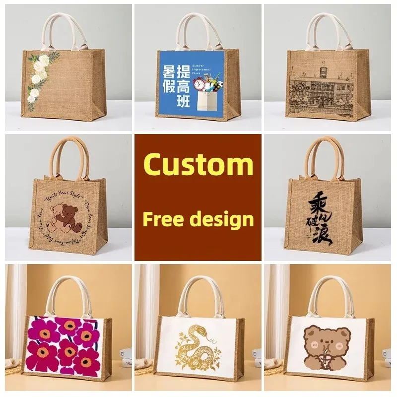 lot de 100 sacs fourre-tout en toile de jute personnalisés, sacs d'épicerie, sacs de plage, sacs cadeaux de mariage et d'anniversaire, sacs laminés avec logo, vente en gros