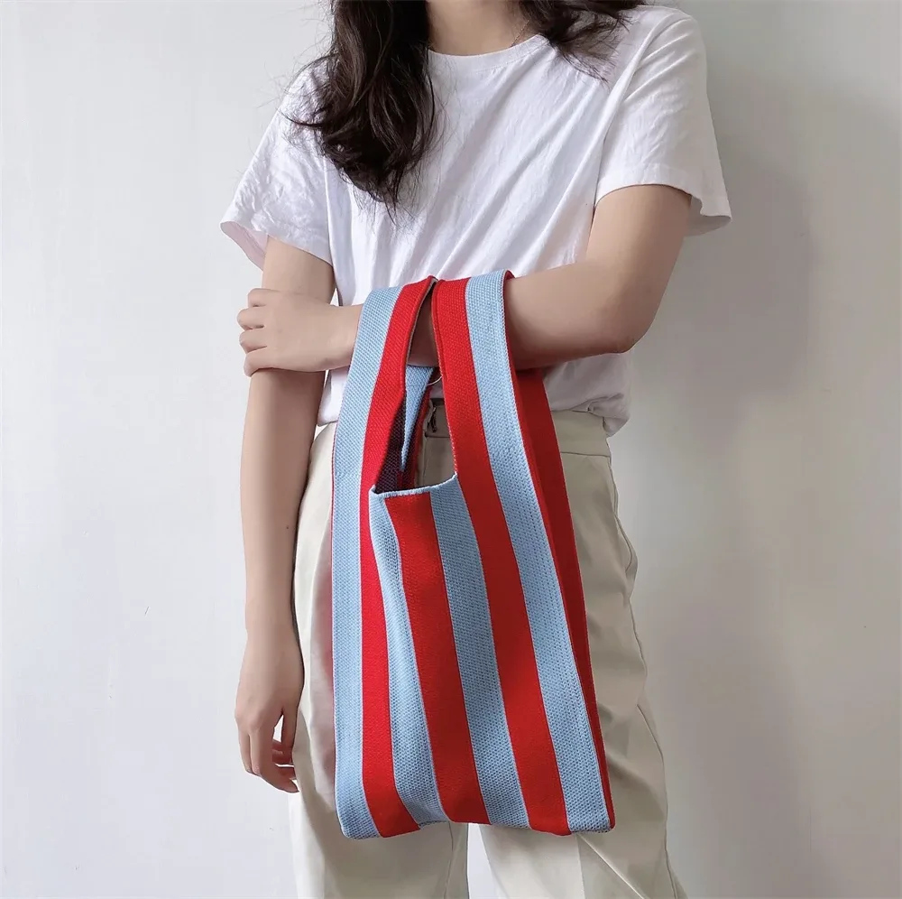 sacs fourre-tout en tricot rayé sac à bandoulière pour femme mode fourre-tout creux dames femme tissé shopper sac à main dame sac à main à bandoulière