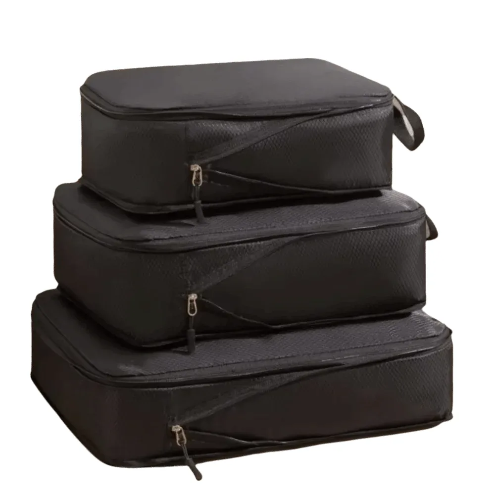 organisateur voyage polyester beige cube compression sac rangement professionnel déplacement grande capacité imperméable set trois pièces