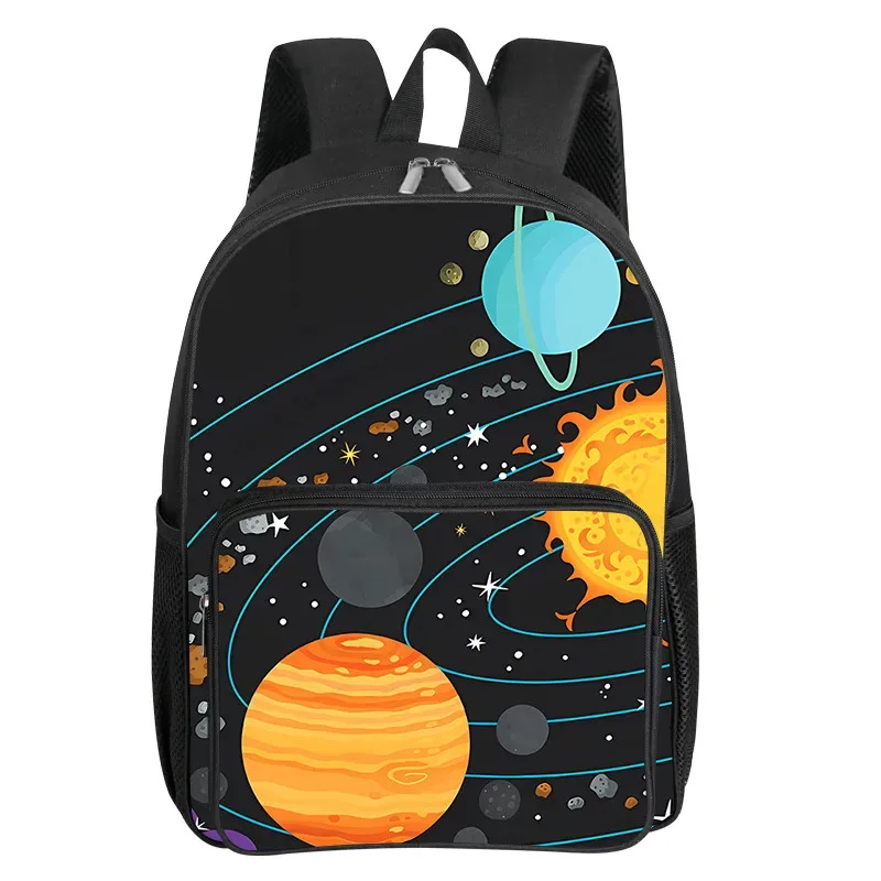sac à dos à poche avant carrée à motif de planètes cosmiques pour garçons et filles, meilleurs cadeaux, sacs d'école à dessin animé 2d pour enfants