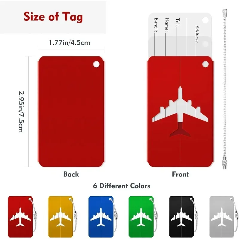 étiquette bagage alliage aluminium motif avion rouge noir vert voyage identification bagage nom adresse