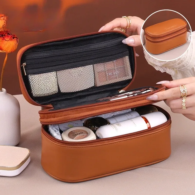 sac à cosmétiques pour femmes, trousse de maquillage à double couche, grande capacité, organiseur de cosmétiques de luxe, essentiels de voyage, sac à cosmétiques pour femmes