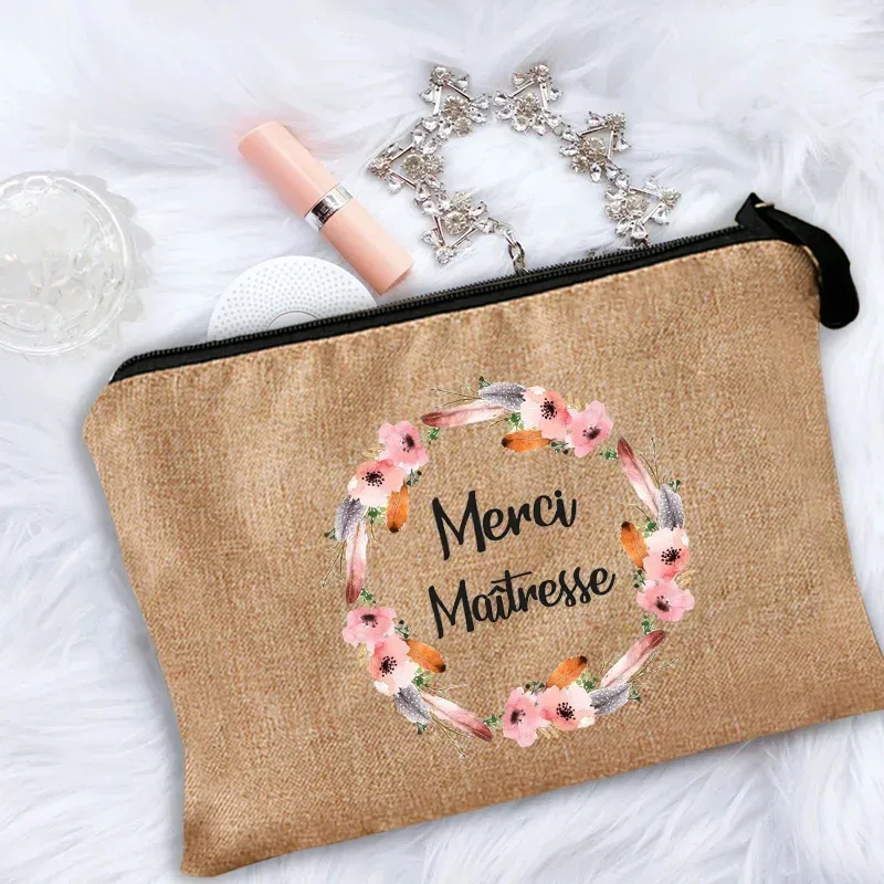 trousse de maquillage pour femmes, trousse à cosmétiques pour enseignant merci maîtresse, sac de rangement pour maîtresse, sac à main, pochettes à fermeture éclair, cadeau pour enseignant