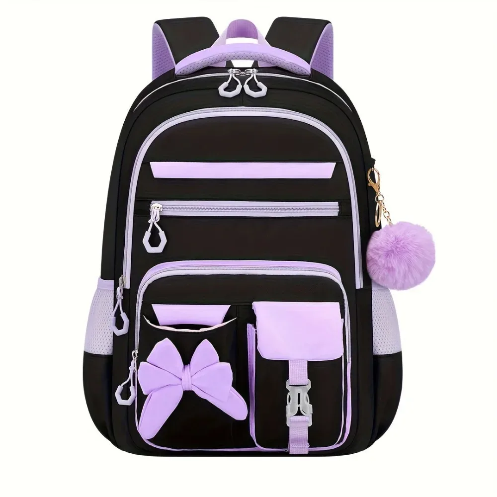 sac dos oxford cloth noir rubans velours boule pompon sac lunch trousse crayons école enfant voyage pratique multipoches grande capacité