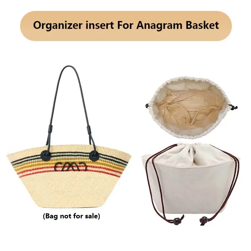 insert organisateur de sac à cordon pour panier d'anagramme, support de sac tissé en paille, doublure intérieure, accessoires de sac