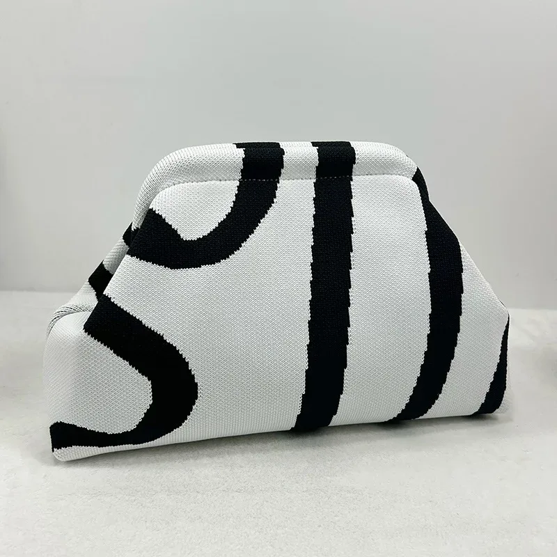 sac à main d'été pour la plage, sacs à main en crochet tissé pour femmes, sacs à main en tricot, pochette plissée, sac nuage mignon décontracté, sac colorblock