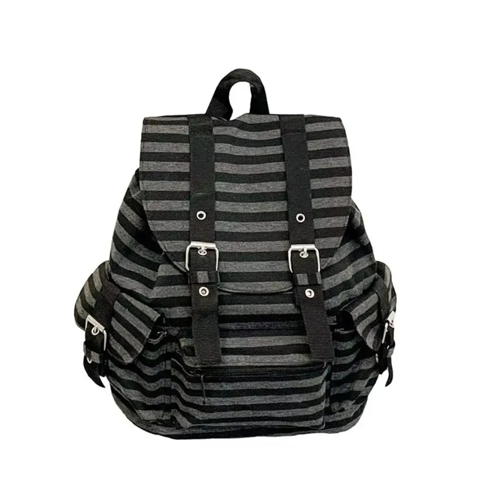 sac à dos rétro à rayures de grande capacité, style coréen y2k, sac d'école pour étudiants, sac multi-poches en nylon pour la randonnée et le camping, sac pour l'université