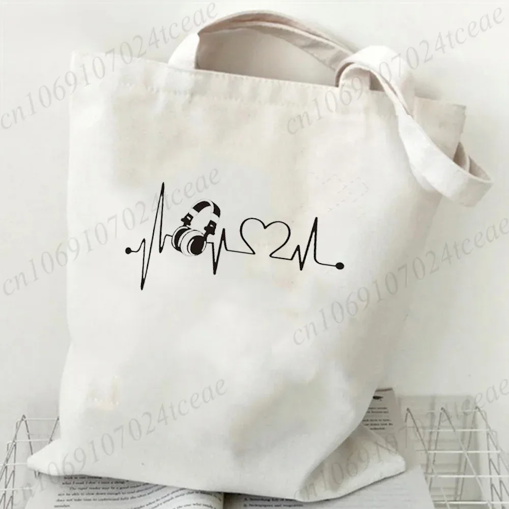 sac fourre-tout en toile pour femme, motif notes de musique, grande capacité, réutilisable, pour le quotidien
