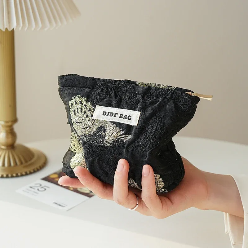 sac à cosmétiques pour femmes, petit sac de rangement vintage à fleurs violettes pour cosmétiques, rouge à lèvres, porte-monnaie portable, porte-carte de banlieue ins