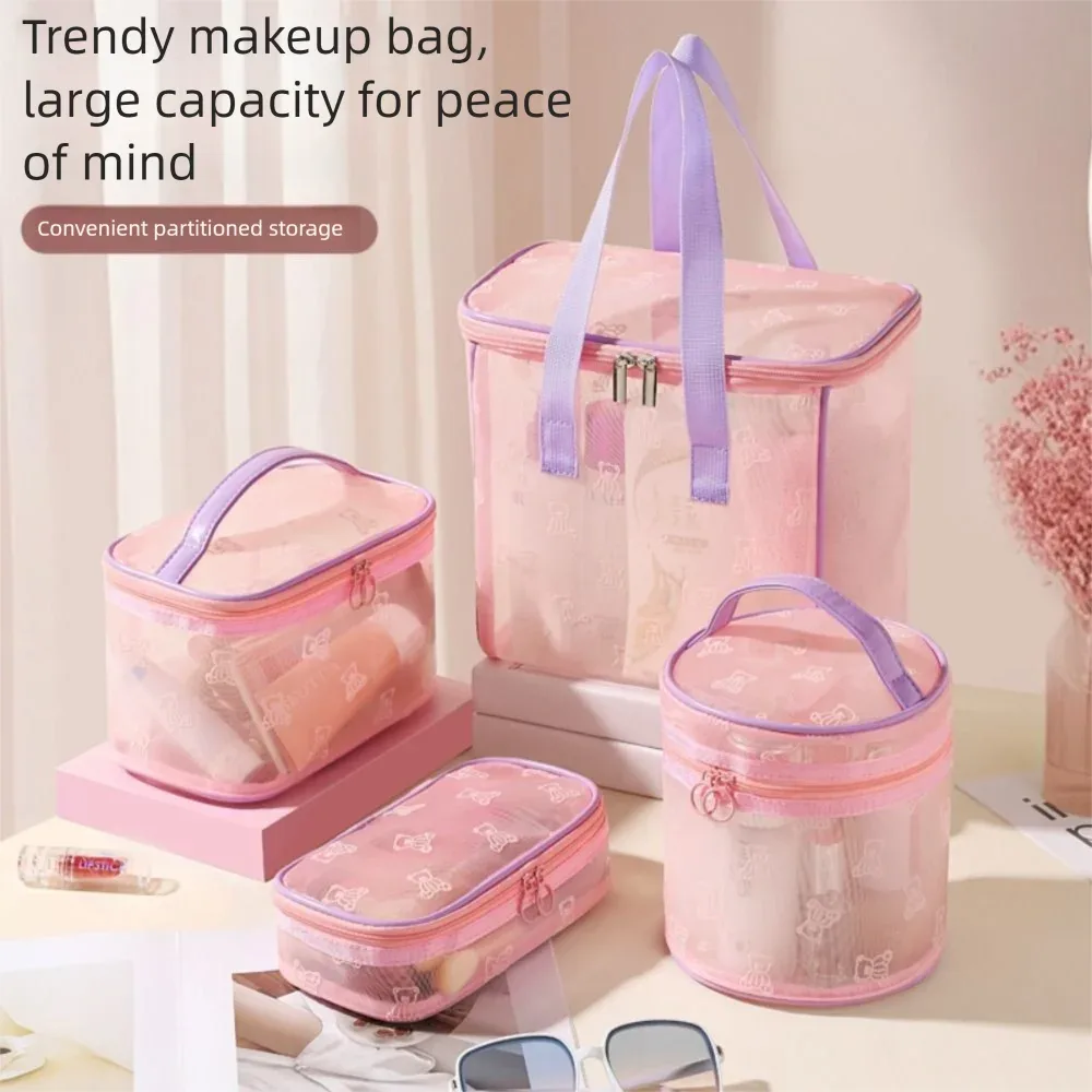 sacs à cosmétiques en maille grande capacité, pochette de rangement multifonctionnelle pour articles de toilette, fermeture éclair avec poignée, organisateur d'objets divers pour le camping