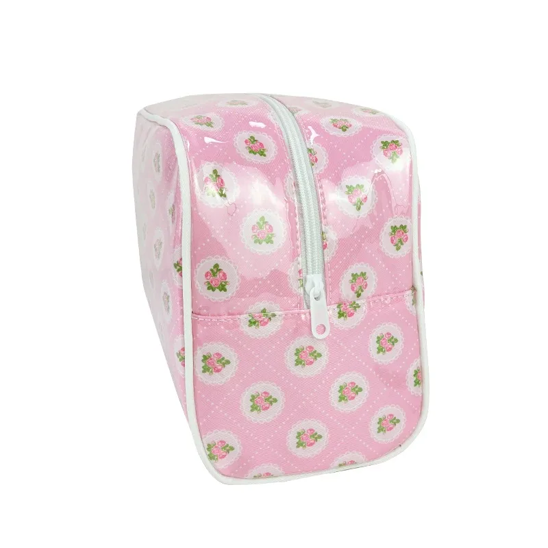 nouvelle trousse de maquillage imprimée fleurs mignonne en vinyle imperméable avec revêtement transparent, sac de voyage pour articles de toilette, pochette organisateur cosmétique en pvc pour femmes