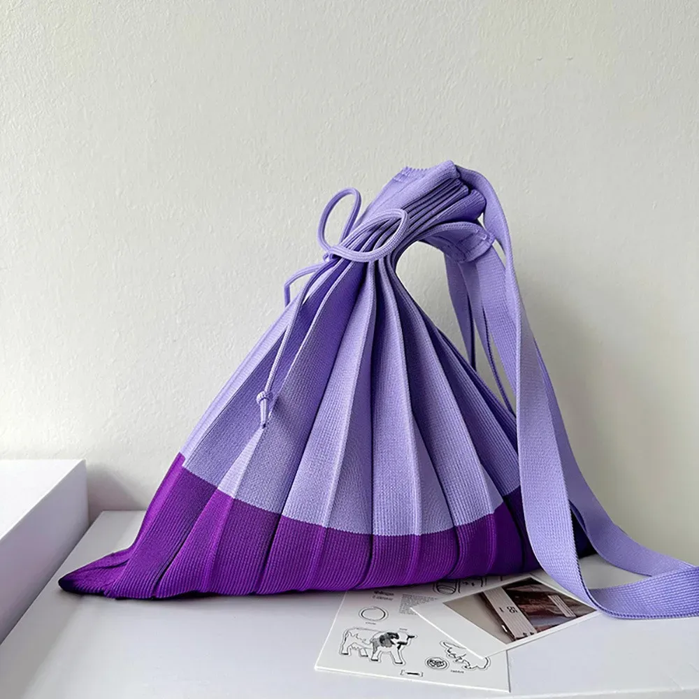 sac à main pliable en tricot, sac de courses grande capacité, sac écologique pliable, pochette à bandoulière, sac plissé de couleur contrastée, sac de voyage