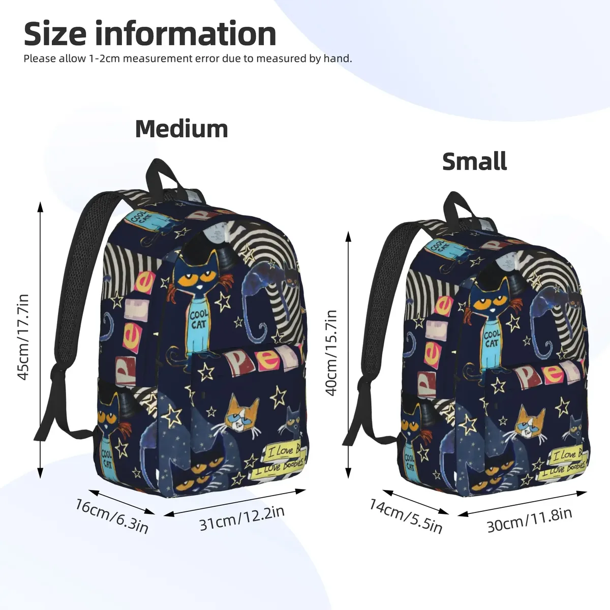 sac à dos cartoon pete the cat pour hommes et femmes, sac à dos de travail pour étudiants, sacs en toile pour l'université, cadeau