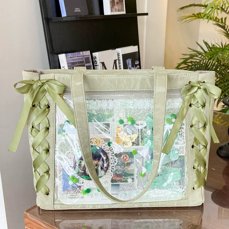 nouveau polyvalent mode ruban itabag grande capacité vert grand alimentaire anime millet sac quotidien une épaule sac fourre-tout