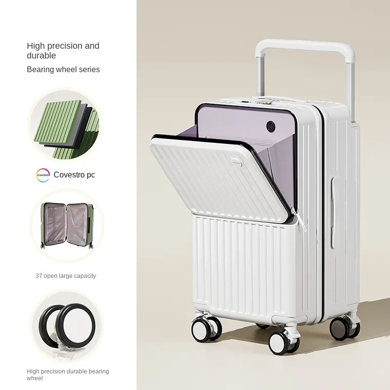 valise de voyage à tige de traction large, cinq roues, porte-bagages de 28 pouces, grande capacité, ouverture avant, pochette d'ordinateur, valise de cabine de 20 pouces