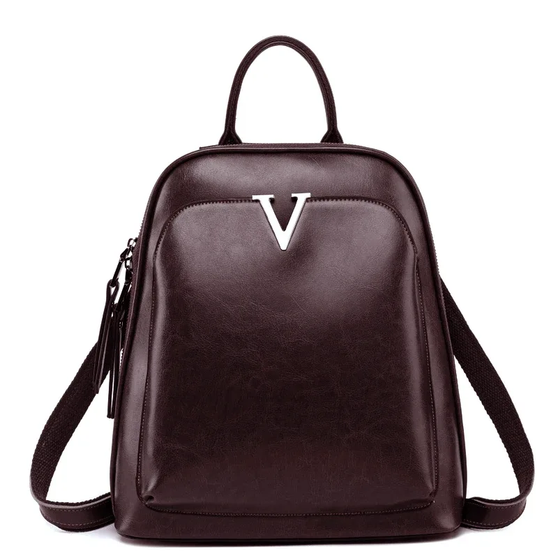 sac à dos en cire d'huile pour femmes, sac à bandoulière simple simple mode, sac à dos d'école, sac de jour en cuir véritable, nouvelle collection