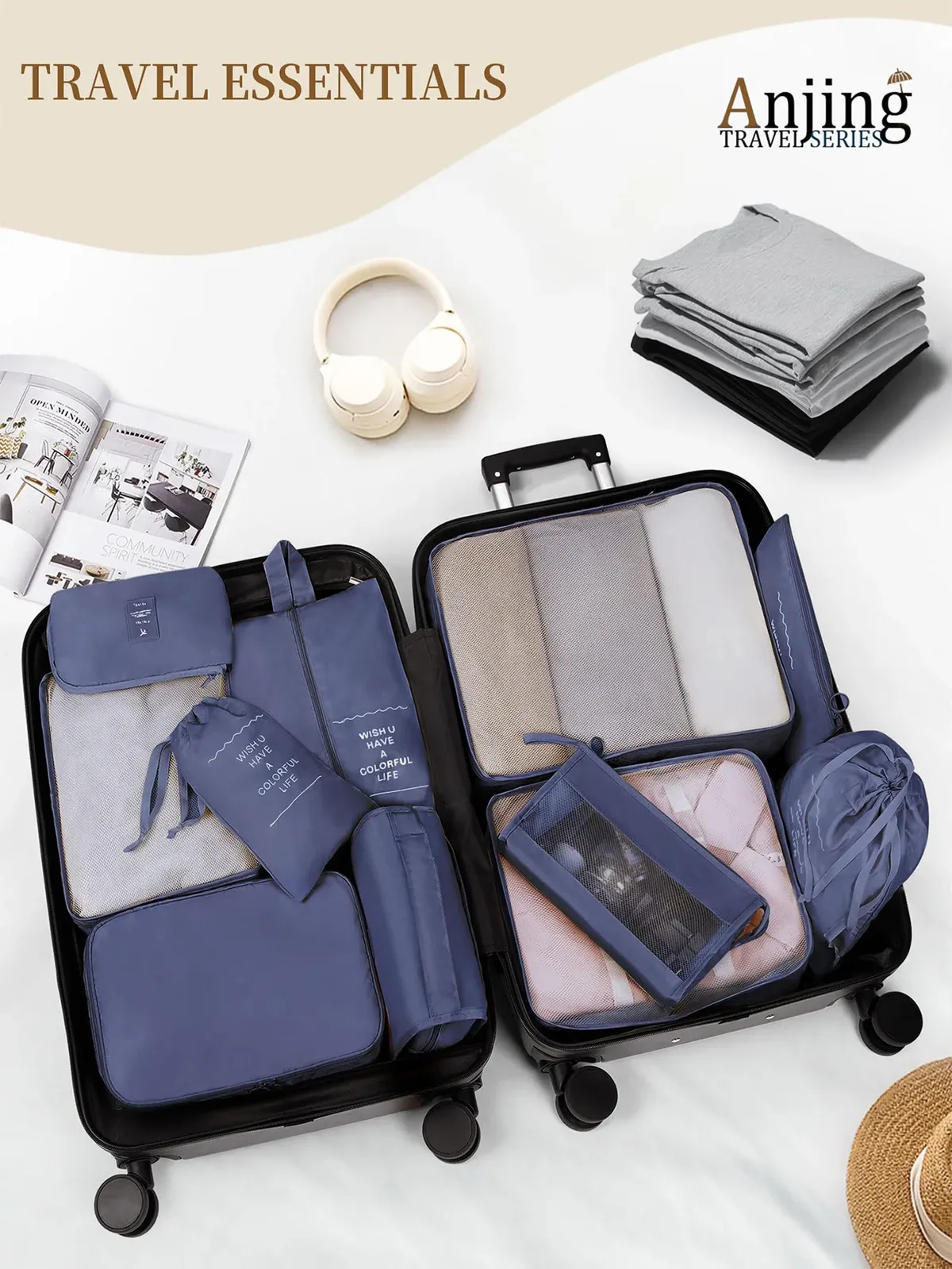 organisateur voyage polyester beige clair poches transparentes visibilité optimal sécurité accrue organiser vêtements accessoires