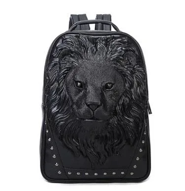 sac à dos tendance pour femmes et hommes, sac à dos avec impression 3d lion rivet, sacs d'école pour adolescentes, sac de voyage