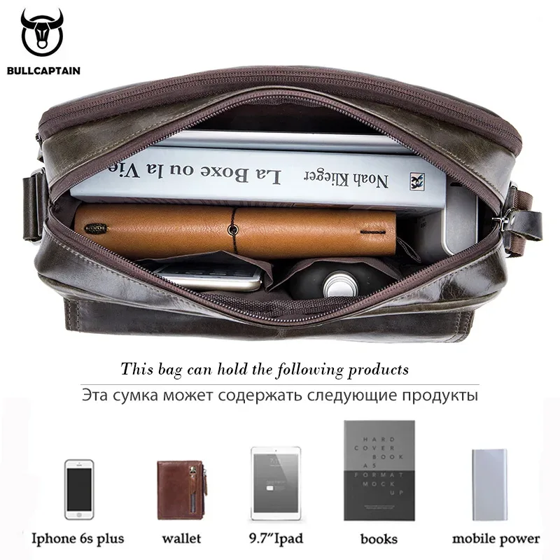 bullcaptain sac à bandoulière en cuir véritable pour hommes grande capacité sac à main multifonctionnel décontracté une mallette d'affaires de mode