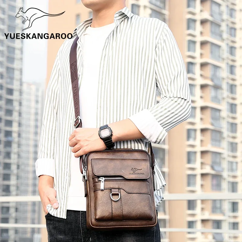 kangourou-sac à bandoulière en cuir pour homme, sac à main pour homme, sac à bandoulière messenger, cadeau pour mari, marque de luxe, côté initié
